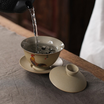 Китайски традиционен ръчно изработен керамичен супник за чай Чаша за пътуване Преносим комплект Gaiwan Комплект за домашен офис Аксесоари за сервиз за чай 150 ml