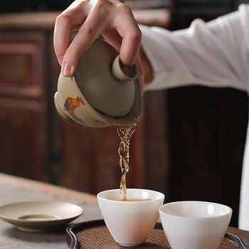Китайски традиционен ръчно изработен керамичен супник за чай Чаша за пътуване Преносим комплект Gaiwan Комплект за домашен офис Аксесоари за сервиз за чай 150 ml