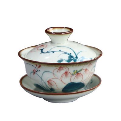 Lotus Mountain Pattern Tea Tueen Teaware Кухненски инструмент за пиене 120 ml Celadon Ръчно рисувана купа за чай Sancai Gaiwan