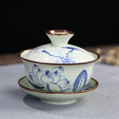 Lotus Mountain raksta tēja Tureen tējas trauki virtuves dzeršanai 120 ml Celadon ar rokām apgleznota tējas bļoda Sancai Gaiwan