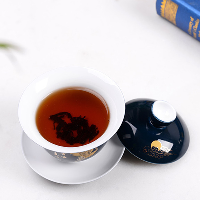 Fényes kék kóstoló teáscsésze kínai teáskészlet tál kerámia Gaiwan Chawan teáscsésze fedővel csészealj Teáskészlet Könnyen utazható kézi fogantyús edény