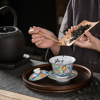 160 ml Jingdezhen Красив нефритов керамичен чай Супница Overglaze Цветен чай Супница Kung Fu Чай Сватбен чай Декорация