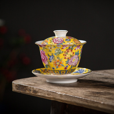 160 ml Jingdezhen Красив нефритов керамичен чай Супница Overglaze Цветен чай Супница Kung Fu Чай Сватбен чай Декорация