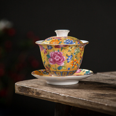 160 ml Jingdezhen Красив нефритов керамичен чай Супница Overglaze Цветен чай Супница Kung Fu Чай Сватбен чай Декорация