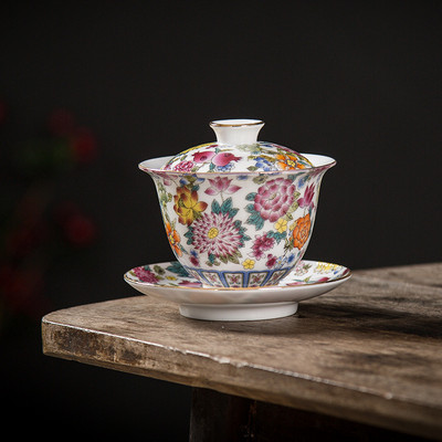 160 ml Jingdezhen Красив нефритов керамичен чай Супница Overglaze Цветен чай Супница Kung Fu Чай Сватбен чай Декорация