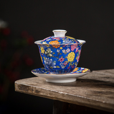 160 ml Jingdezhen Красив нефритов керамичен чай Супница Overglaze Цветен чай Супница Kung Fu Чай Сватбен чай Декорация