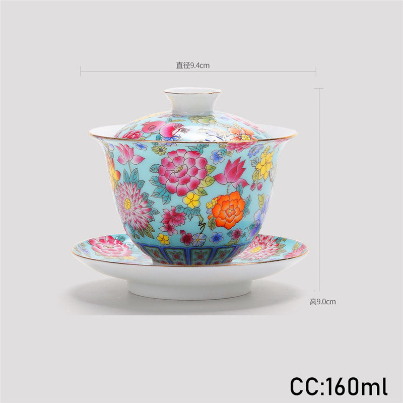 160 ml Jingdezhen Красив нефритов керамичен чай Супница Overglaze Цветен чай Супница Kung Fu Чай Сватбен чай Декорация