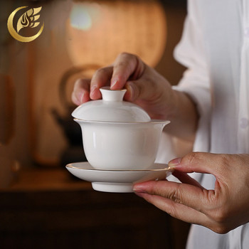 1 комплект купа за чай Gaiwan Чаша за чай Kung Fu Чаша за китайски чай Чаша за саке Пътуване Gaiwan Китайски бял порцелан Gaiwan Подаръци за дома
