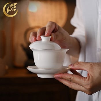 1 σετ Gaiwan Tea Bowl Kung Fu Tea Cup Κινεζικό φλιτζάνι τσαγιού Κύπελλο σακέ Ταξίδι Gaiwan Κινέζικη λευκή πορσελάνη Gaiwan οικιακά δώρα