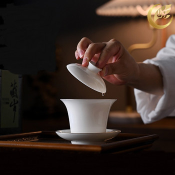 1 σετ Gaiwan Tea Bowl Kung Fu Tea Cup Κινεζικό φλιτζάνι τσαγιού Κύπελλο σακέ Ταξίδι Gaiwan Κινέζικη λευκή πορσελάνη Gaiwan οικιακά δώρα