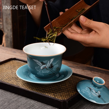 Ρετρό κεραμικό Gaiwan Φλυτζάνι τσαγιού Ταξίδι Φορητό Χειροποίητο Τσάι Tureen Κινεζική Πορσελάνη Αξεσουάρ Ποτό Προσωπικό Κύπελλο
