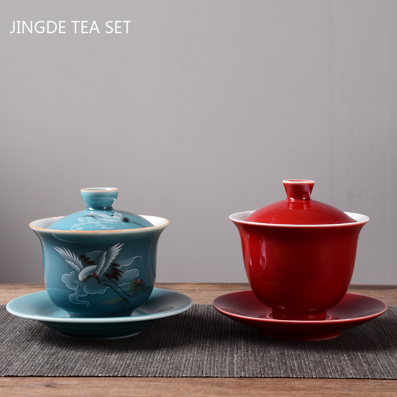 Retro keramikas Gaiwan tējas krūze ceļojumu pārnēsājama rokām gatavota tēja ķīniešu porcelāna tējas trauki aksesuāri dzēriena trauki personīgā krūze