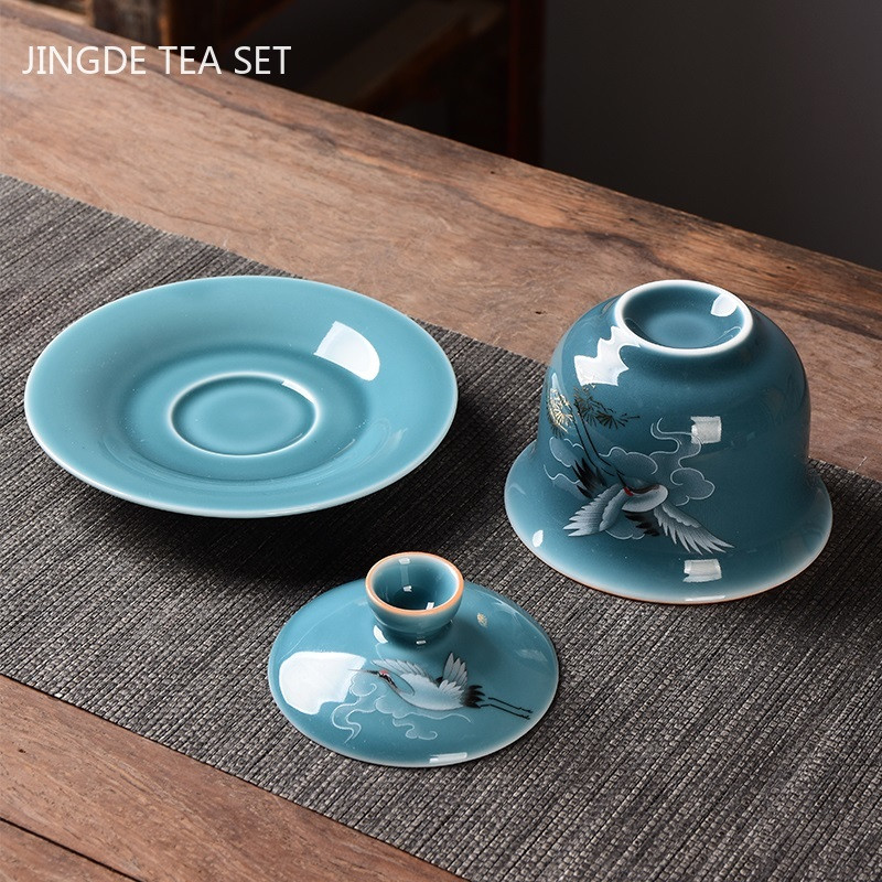 Retro keramikas Gaiwan tējas krūze ceļojumu pārnēsājama rokām gatavota tēja ķīniešu porcelāna tējas trauki aksesuāri dzēriena trauki personīgā krūze