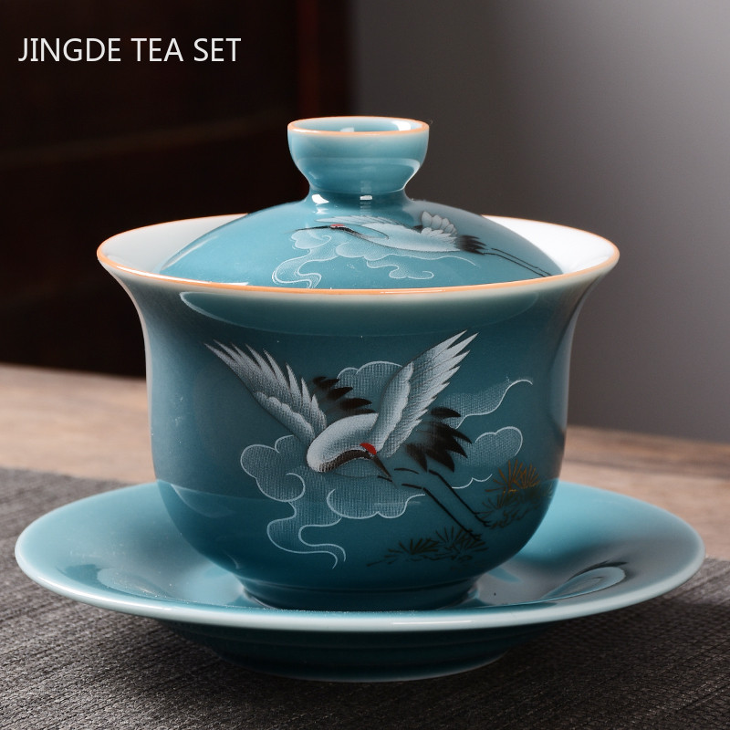 Retro keramikas Gaiwan tējas krūze ceļojumu pārnēsājama rokām gatavota tēja ķīniešu porcelāna tējas trauki aksesuāri dzēriena trauki personīgā krūze