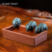 Ķīniešu Yixing Purpura māla tēja Mājdzīvnieks Roku darbs Trīs peles Dzīvnieku rotājumi Skulptūra Tēja Figūriņas Amatniecības tējas servīzes Dekorācijas Māksla