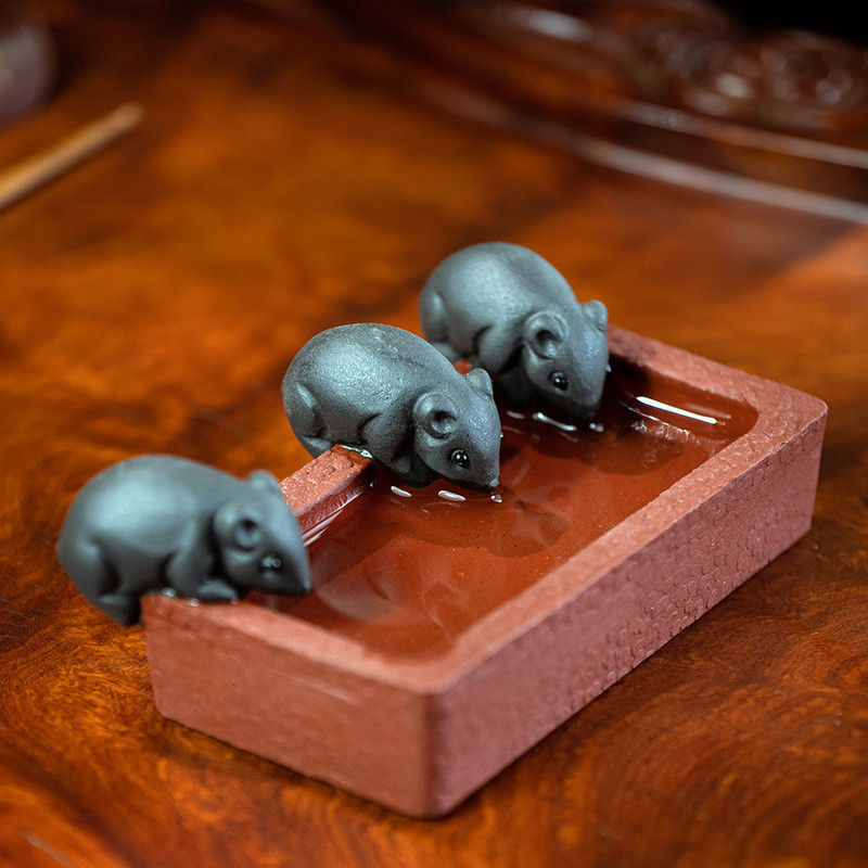 Ķīniešu Yixing Purpura māla tēja Mājdzīvnieks Roku darbs Trīs peles Dzīvnieku rotājumi Skulptūra Tēja Figūriņas Amatniecības tējas servīzes Dekorācijas Māksla