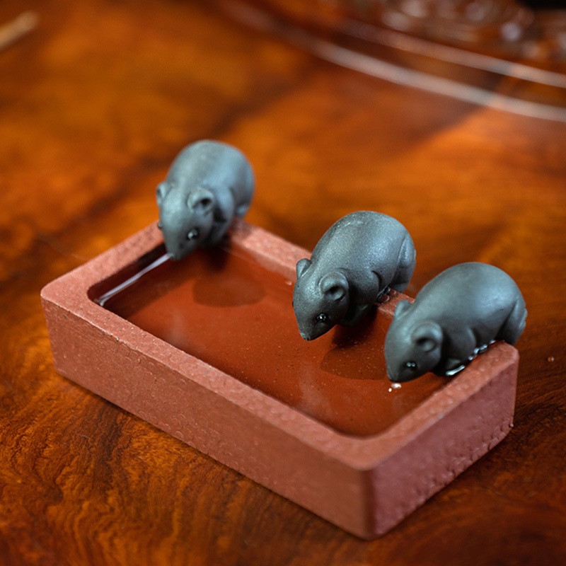 Ķīniešu Yixing Purpura māla tēja Mājdzīvnieks Roku darbs Trīs peles Dzīvnieku rotājumi Skulptūra Tēja Figūriņas Amatniecības tējas servīzes Dekorācijas Māksla