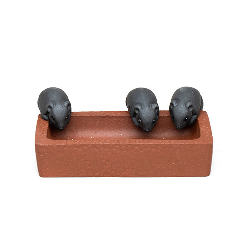 Ķīniešu Yixing Purpura māla tēja Mājdzīvnieks Roku darbs Trīs peles Dzīvnieku rotājumi Skulptūra Tēja Figūriņas Amatniecības tējas servīzes Dekorācijas Māksla