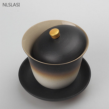 170 ml черна керамика Китайски Gaiwan Сватбена керамична настойка за чай Домакински порцеланов сервиз за чай Ръчно изработена купа за чай Чаша с капак