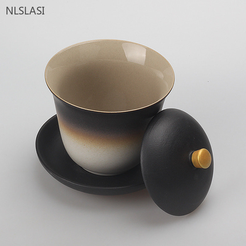 170ml Μαύρη αγγειοπλαστική Κινεζική Gaiwan Wedding Ceramic Tea Infuser Οικιακή πορσελάνη σετ τσαγιού Χειροποίητο φλυτζάνι τσαγιού με καπάκι