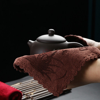 Китайски цветен модел Удебелена чаена кърпа Абсорбираща вода Парцал Чаени салфетки Плат Маса Чайник Подложка Чаен сервиз Аксесоари