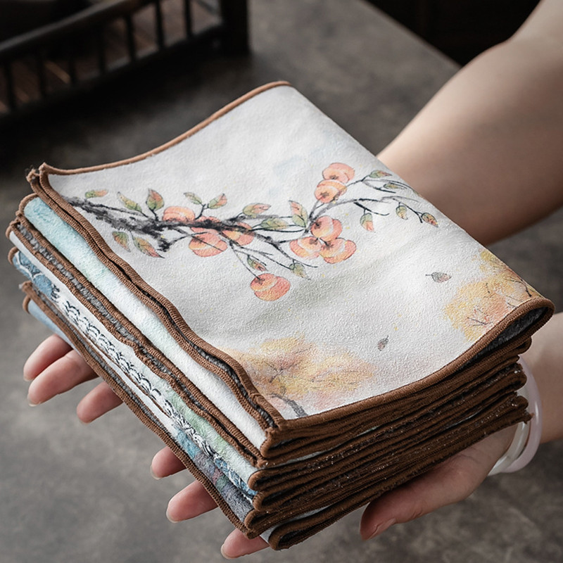 29x19cm ķīniešu profesionāla lupata krāsots biezs tējas dvielis, īpaši uzsūcošs augstas klases tējas tīrīšanas salvešu komplekts, krūzes paklājiņa piederumi