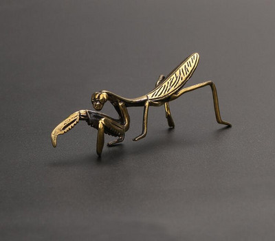 Copper Mantis Mazie rotājumi Tējas ceremonija Vara tēja Mājdzīvnieks Vara kukainis Antikvariāts Miniatūra Antīka Bronzas Mākslas Dekorācija ZC572