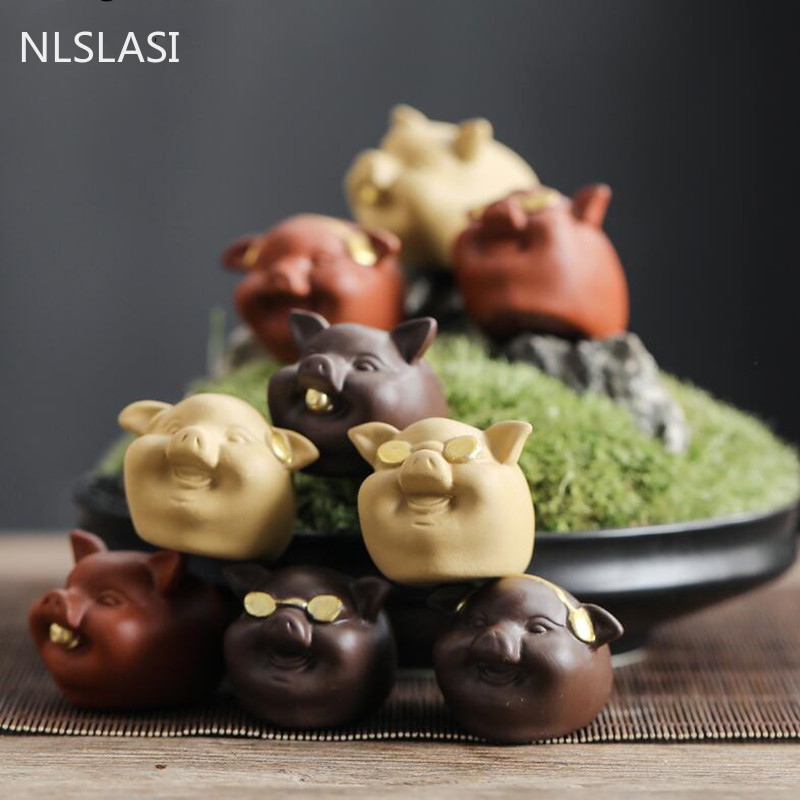 1 db Boutique Lila agyagtea kisállat dísz Szerencsés malac szobor tea Figura Teaszertartás Kiegészítők Kézzel készített kézműves termékek