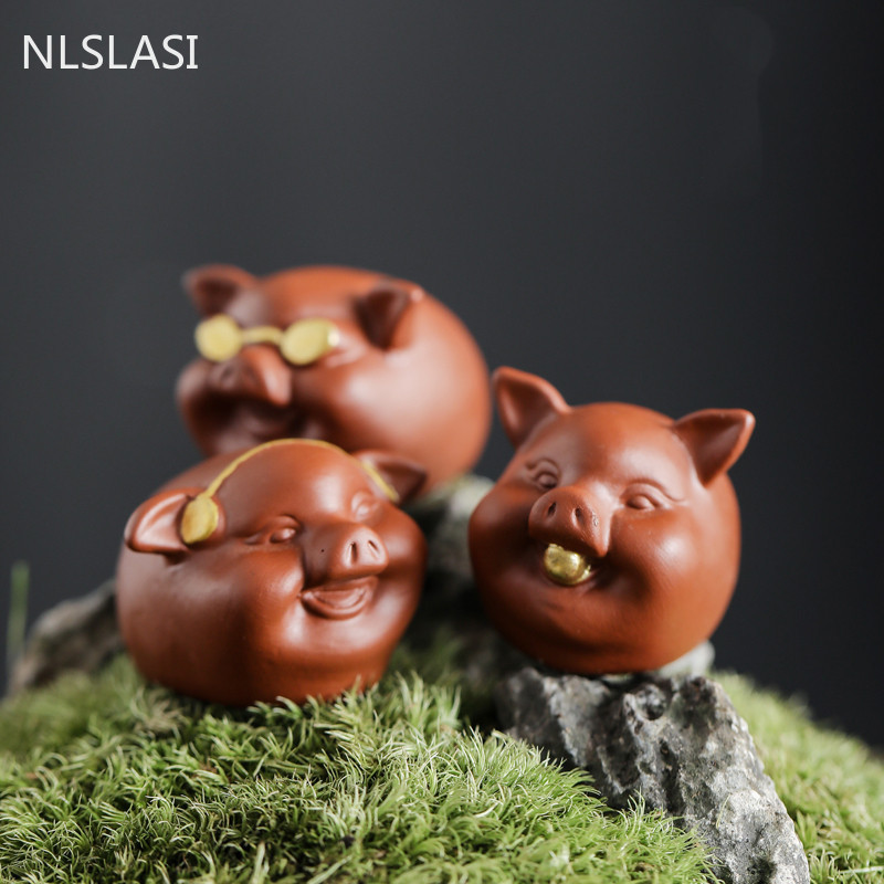 1 db Boutique Lila agyagtea kisállat dísz Szerencsés malac szobor tea Figura Teaszertartás Kiegészítők Kézzel készített kézműves termékek