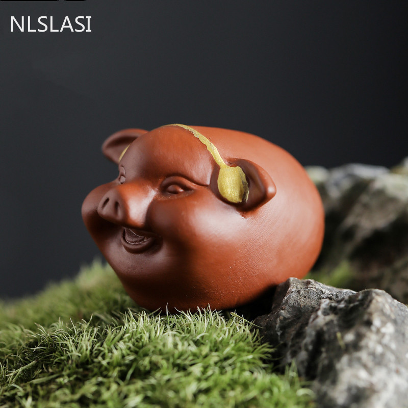 1 db Boutique Lila agyagtea kisállat dísz Szerencsés malac szobor tea Figura Teaszertartás Kiegészítők Kézzel készített kézműves termékek