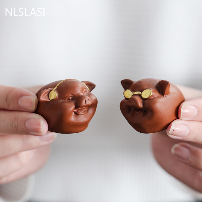 1 db Boutique Lila agyagtea kisállat dísz Szerencsés malac szobor tea Figura Teaszertartás Kiegészítők Kézzel készített kézműves termékek