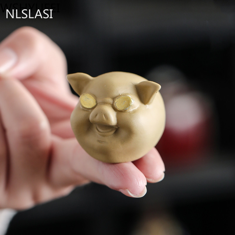 1 db Boutique Lila agyagtea kisállat dísz Szerencsés malac szobor tea Figura Teaszertartás Kiegészítők Kézzel készített kézműves termékek