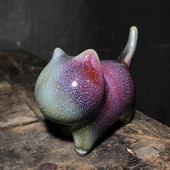 Jun ware Roku darbs biroja Dekors Pildspalva Atpūta keramikas Kaķu rotaļlieta Kung Fu tējas komplekts tējas rotājums Figūra Kitty Tea Pet Kung Fu Tea Pet