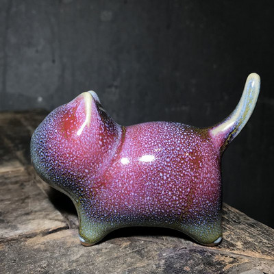 Jun ware Roku darbs biroja Dekors Pildspalva Atpūta keramikas Kaķu rotaļlieta Kung Fu tējas komplekts tējas rotājums Figūra Kitty Tea Pet Kung Fu Tea Pet