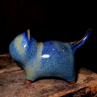 Jun ware Roku darbs biroja Dekors Pildspalva Atpūta keramikas Kaķu rotaļlieta Kung Fu tējas komplekts tējas rotājums Figūra Kitty Tea Pet Kung Fu Tea Pet