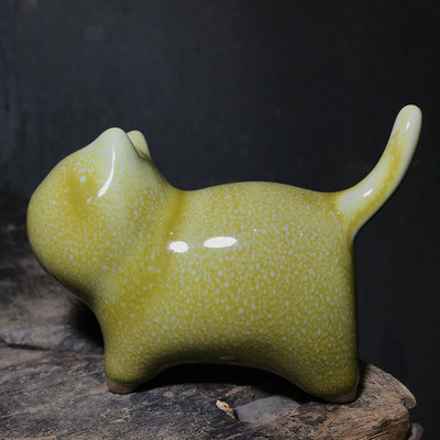 Jun ware Roku darbs biroja Dekors Pildspalva Atpūta keramikas Kaķu rotaļlieta Kung Fu tējas komplekts tējas rotājums Figūra Kitty Tea Pet Kung Fu Tea Pet