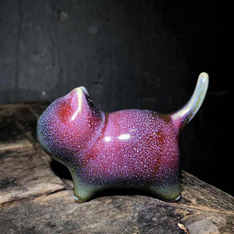 Jun ware Roku darbs biroja Dekors Pildspalva Atpūta keramikas Kaķu rotaļlieta Kung Fu tējas komplekts tējas rotājums Figūra Kitty Tea Pet Kung Fu Tea Pet