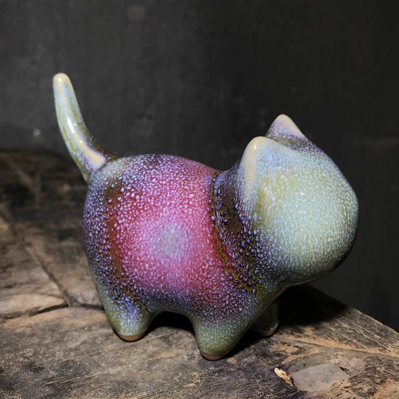 Jun ware Roku darbs biroja Dekors Pildspalva Atpūta keramikas Kaķu rotaļlieta Kung Fu tējas komplekts tējas rotājums Figūra Kitty Tea Pet Kung Fu Tea Pet