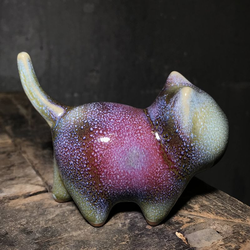 Jun ware Roku darbs biroja Dekors Pildspalva Atpūta keramikas Kaķu rotaļlieta Kung Fu tējas komplekts tējas rotājums Figūra Kitty Tea Pet Kung Fu Tea Pet