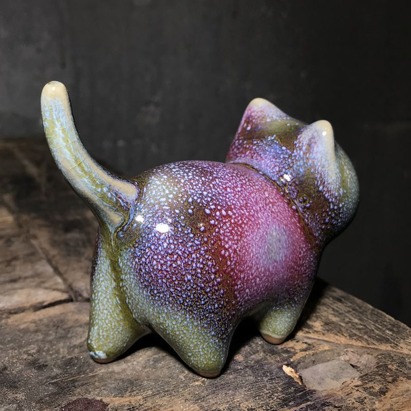 Jun ware Roku darbs biroja Dekors Pildspalva Atpūta keramikas Kaķu rotaļlieta Kung Fu tējas komplekts tējas rotājums Figūra Kitty Tea Pet Kung Fu Tea Pet