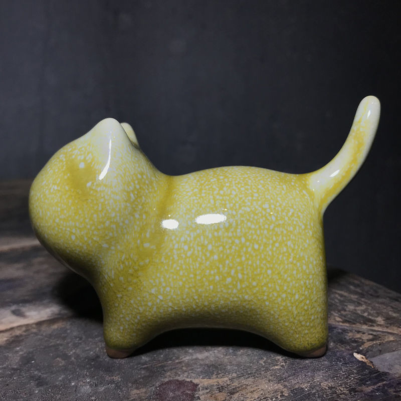 Jun ware Roku darbs biroja Dekors Pildspalva Atpūta keramikas Kaķu rotaļlieta Kung Fu tējas komplekts tējas rotājums Figūra Kitty Tea Pet Kung Fu Tea Pet