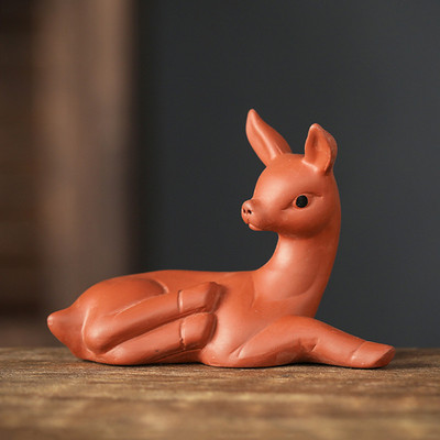Lila agyag fawn modell szobor dekoráció butik tea kisállat díszek asztali dekoráció kézműves kínai teáskészlet tartozékok