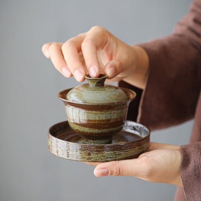 Keramikiniai Sancai gaiwan 130 ml arbatos puodeliai Vintage Zen Kung Fu Geriamasis arbatos puodelis Arbatos dubuo didelis arbatos puodelis