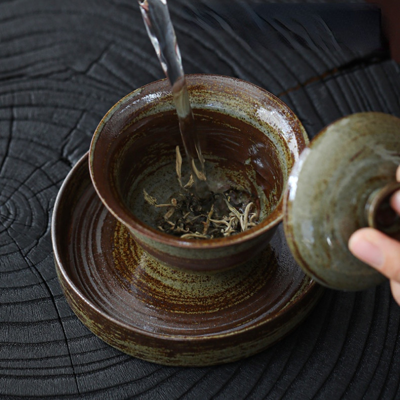 Keramikas Sancai gaiwan 130 ml tējas krūzes Vintage Zen Kung Fu dzeramā tējas tase Tējas bļoda liela tējas krūze