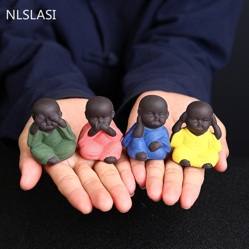 Ķīniešu stila roku darbs Mazais mūks Tēja Mājdzīvnieks purpura smilšu buda Mūks Tējas paplātes dekoru aksesuāri tējas komplekts Dekorācija