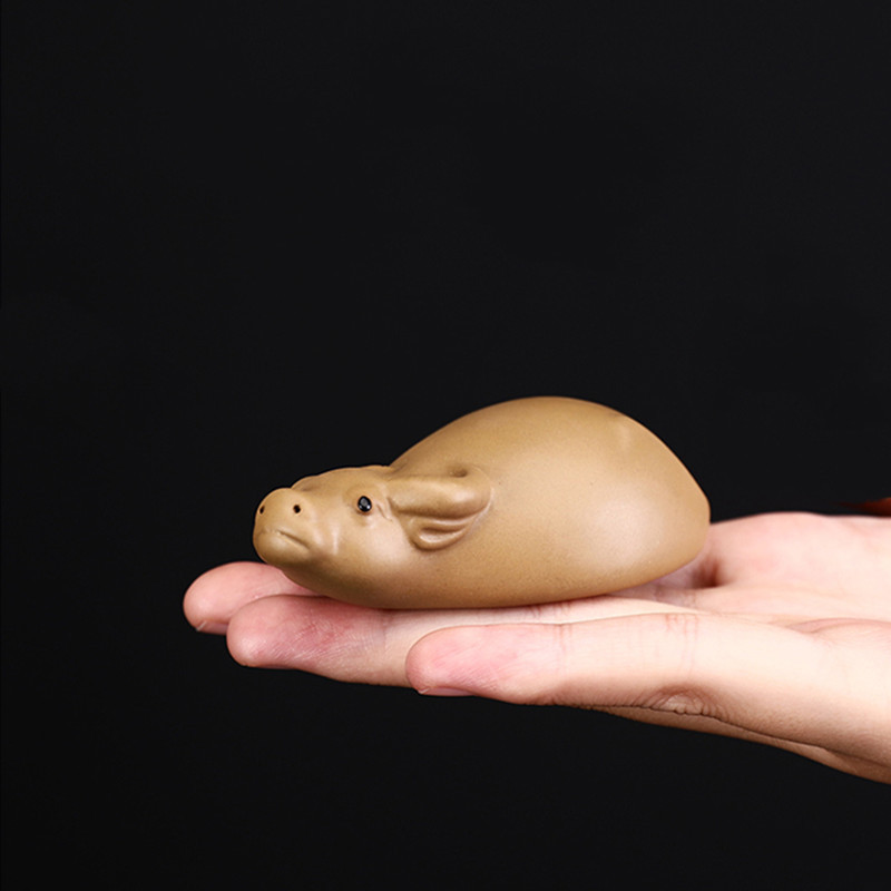 Radošs purpura māla tējas mājdzīvnieks Maza bifeļa statuja Rotājumi Roku darbs Skulptūra Amatniecība Mājas tējas servīzes dekorēšana Dārza Bonsai māksla