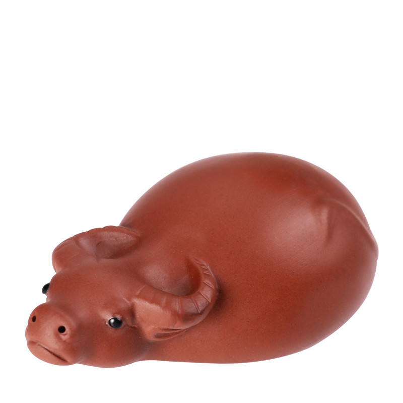 Radošs purpura māla tējas mājdzīvnieks Maza bifeļa statuja Rotājumi Roku darbs Skulptūra Amatniecība Mājas tējas servīzes dekorēšana Dārza Bonsai māksla