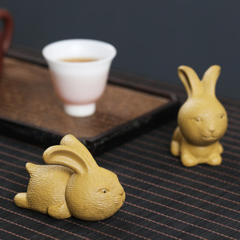Boutique Cute Little Rabbit Handmade Tea Pet Διακόσμηση Μωβ πήλινο σετ τσαγιού Αξεσουάρ Δημιουργικό στολίδι τραπεζιού τσαγιού χειροποίητο