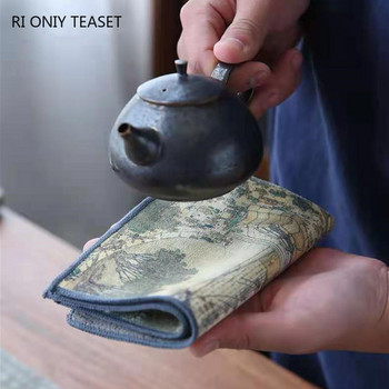 Китайски рисувани удебелени кърпи за чай Плюшена имитация на еленова кожа Абсорбиращ парцал Маса Меки почистващи салфетки за чай Аксесоари за чай