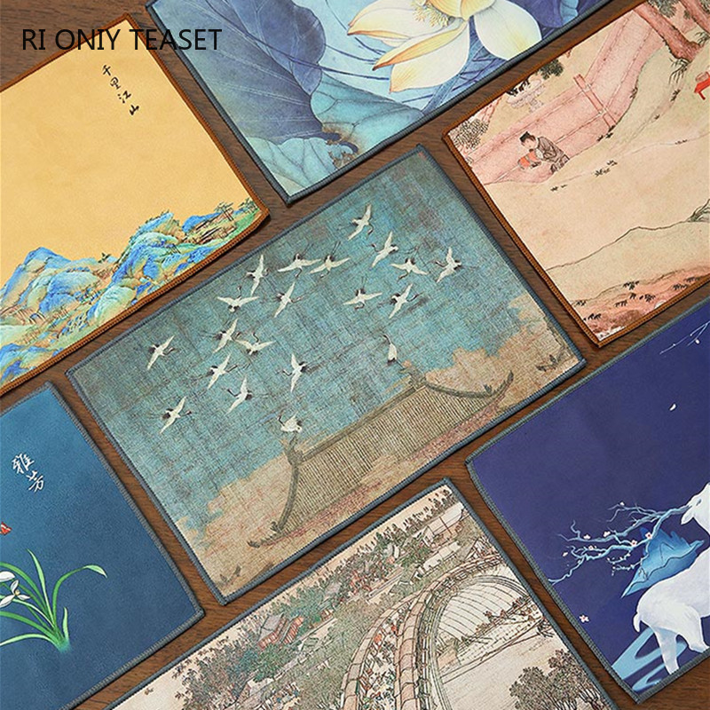 Ķīniešu krāsots sabiezināts tējas dvielis plīša imitācija briežu ādas absorbējošs lupatu galds mīksts tīrīšanas tējas salvetes auduma tējas piederumi